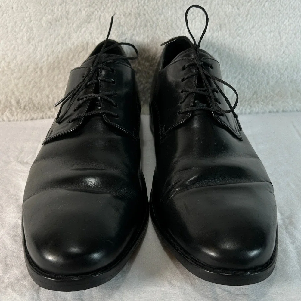 Cole Haan Mens Black Leather Plain Toe Derby Dress Shoes C08894 Size 10.5 M